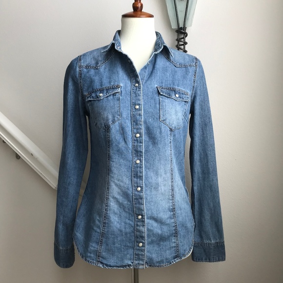 H&M Tops - H&M Blue Washed Denim Shirt